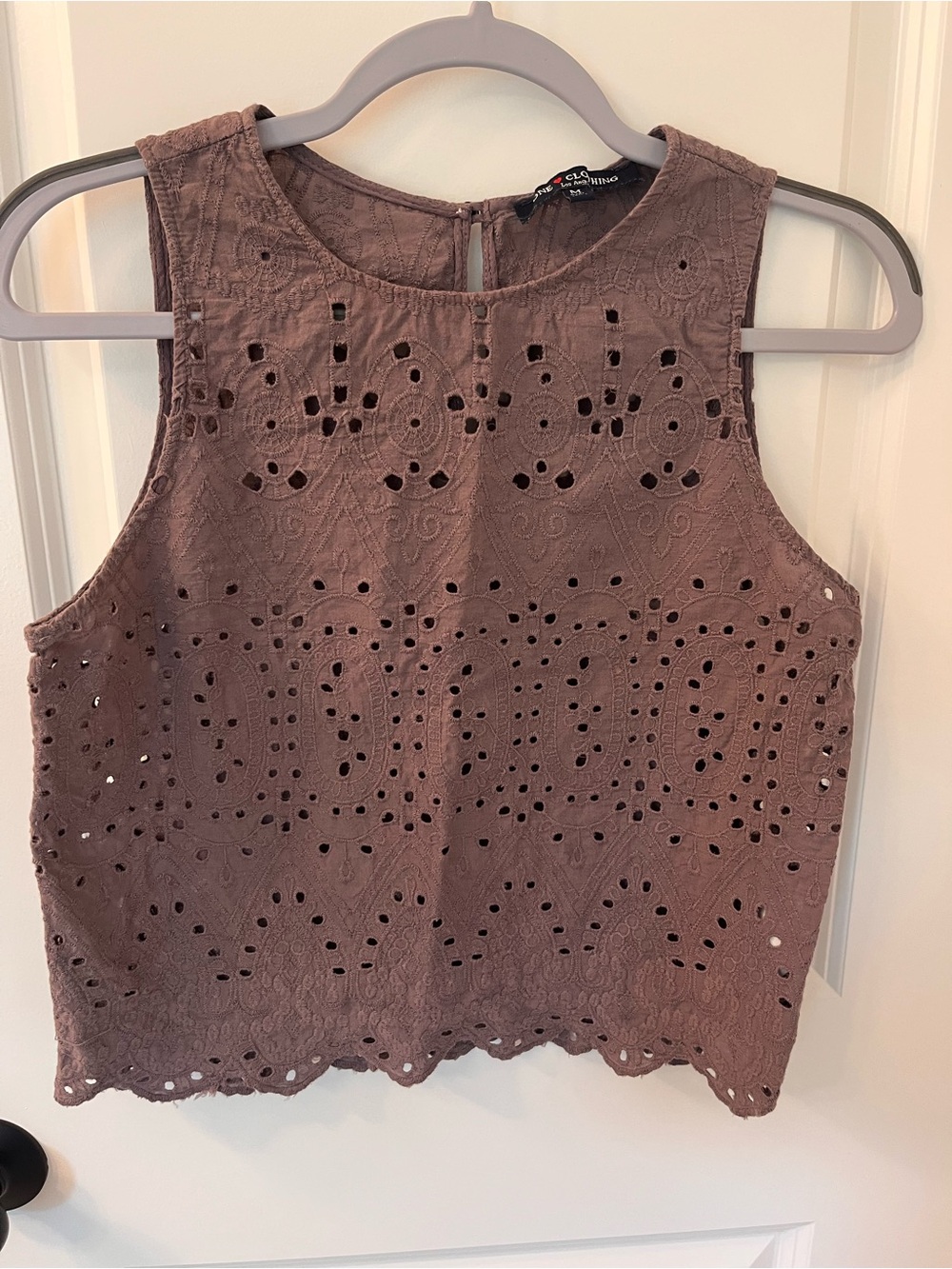 one clothing dusty plum color Eyelet Sleeveless Crop Top